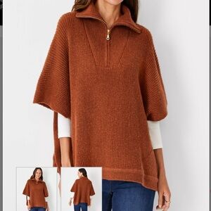 Ann Taylor Ribbed Zip Poncho Sweater Sz M/L